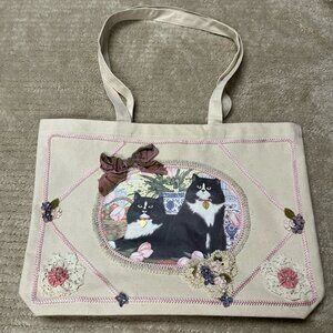 Cat lady grandmacore canvas tote bag
